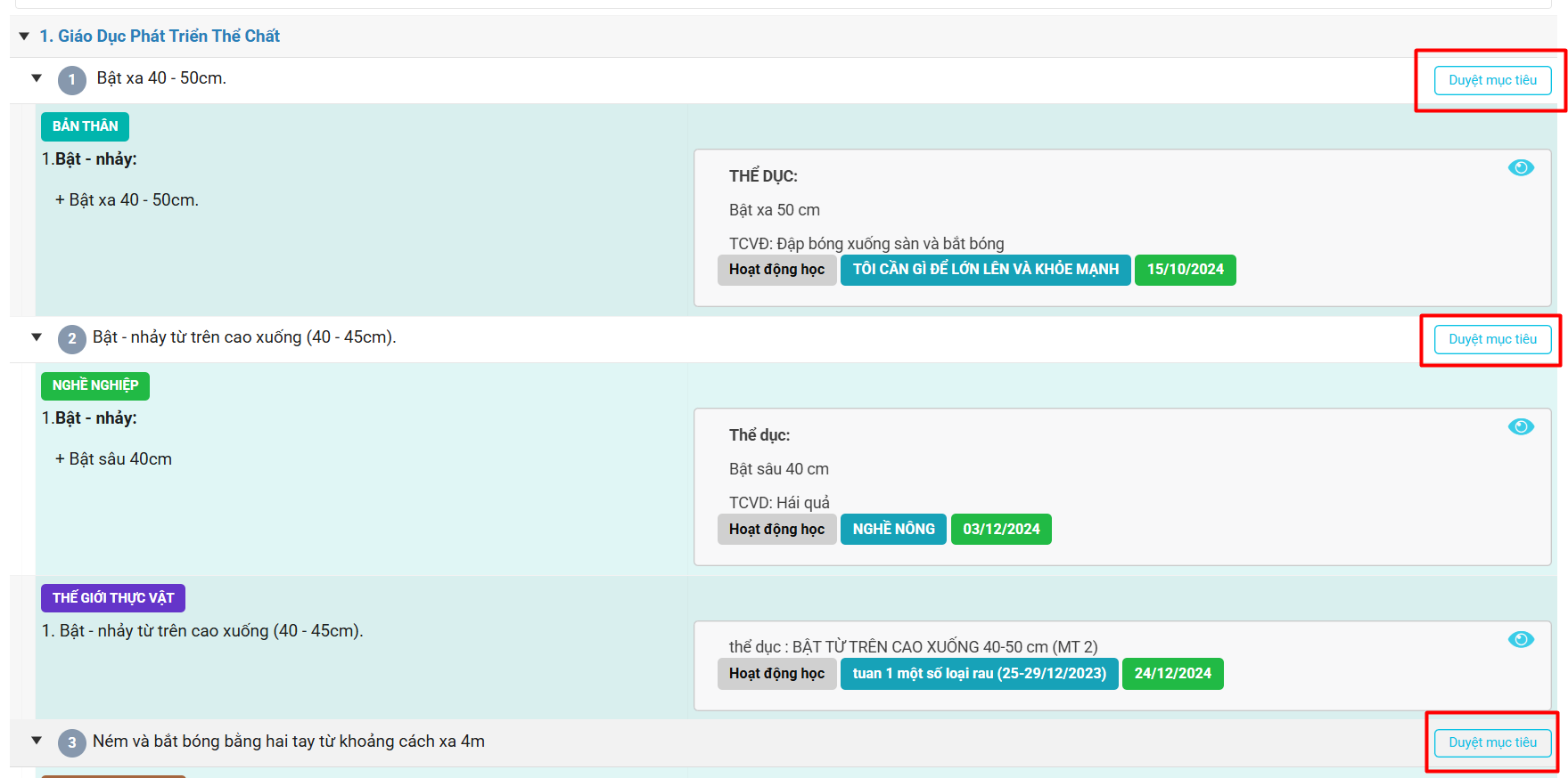 Màn hình duyệt mục tiêu