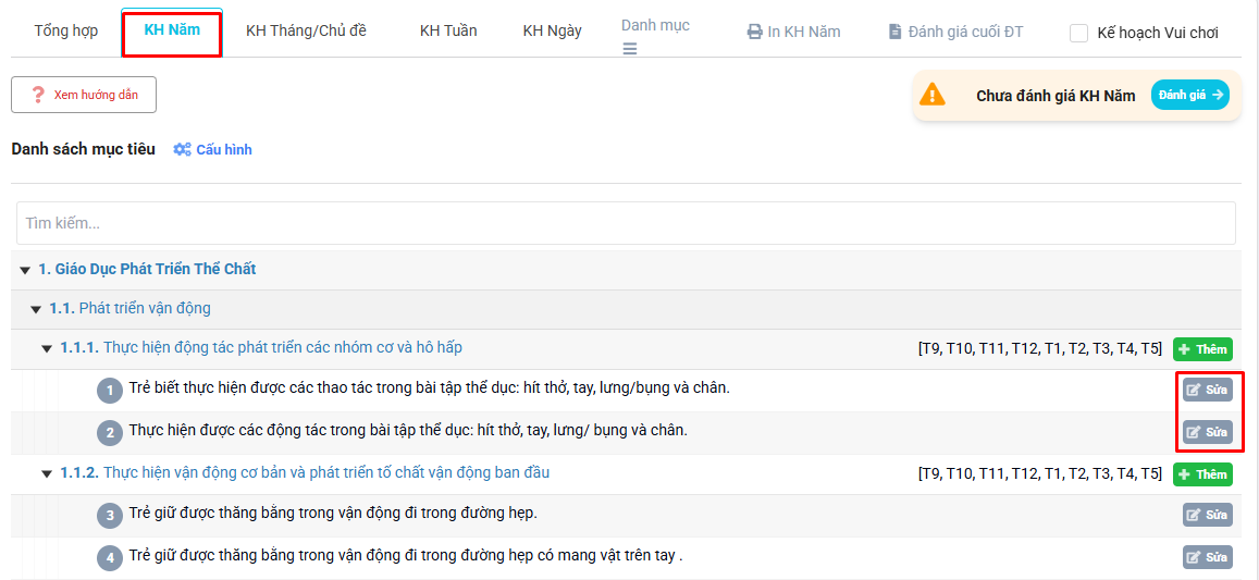 Màn hình chọn sửa mục tiêu