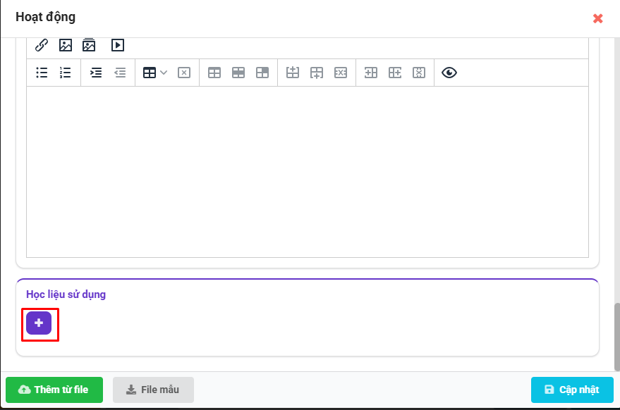 Màn hình chọn thêm học liệu