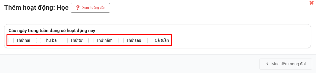 Màn hình chọn ngày muốn tạo hoạt động