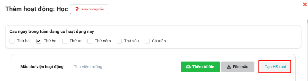 Màn hình tạo hoạt động mới