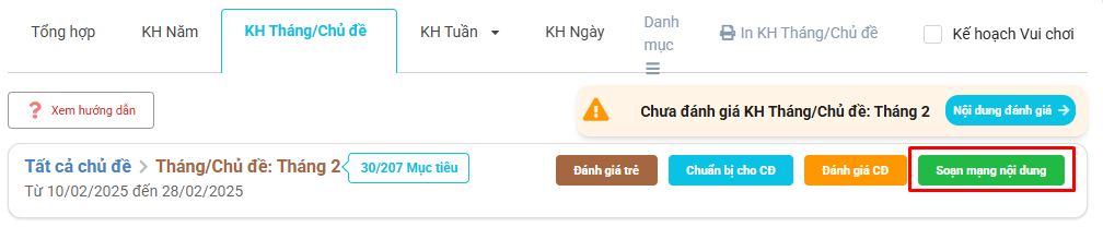 Màn hình soạn mạng nội dung hoạt động