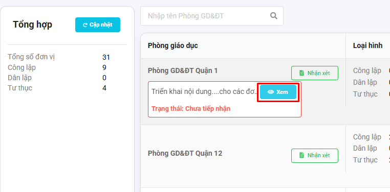 Màn hình xem lịch sử nhận xét