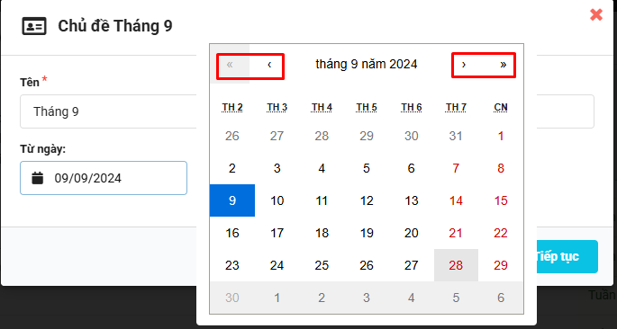 Màn hình chọn thời gian của chủ đề