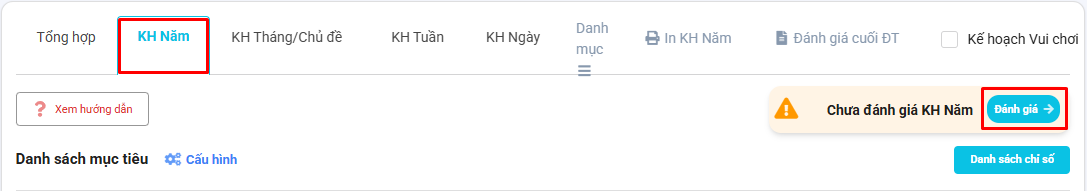 Màn hình đánh giá kế hoạch năm